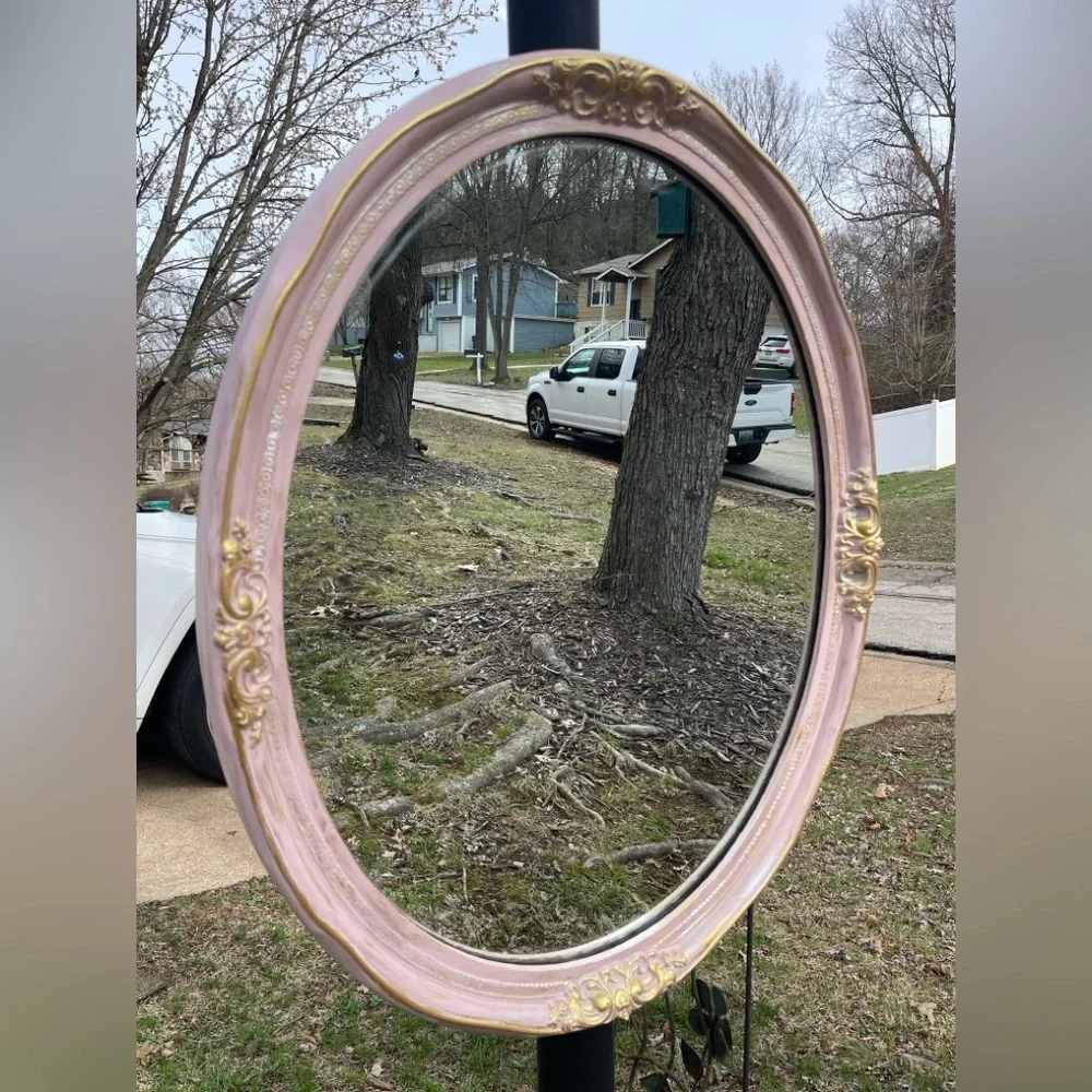 Refinished Large Vintage Oval Wall Mirror by Carolina Mirror Company 31”x25”